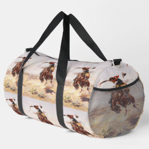 Vintage Wild West Cowboy on Bucking Horse Western Duffle Bag
