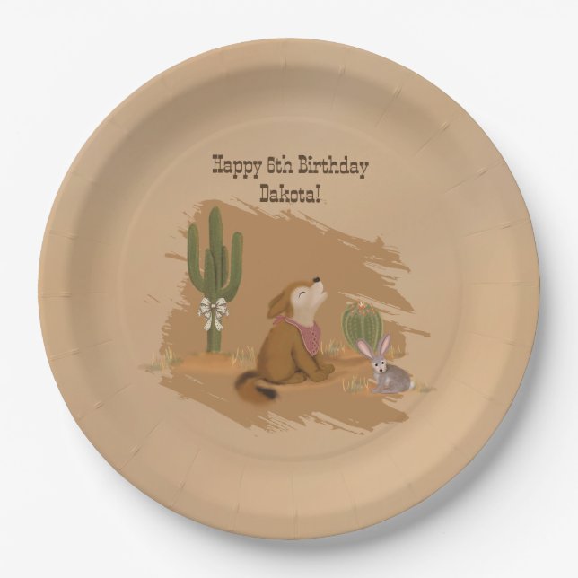 Vintage Wild West Desert Cowgirl Birthday Paper Plate (Front)