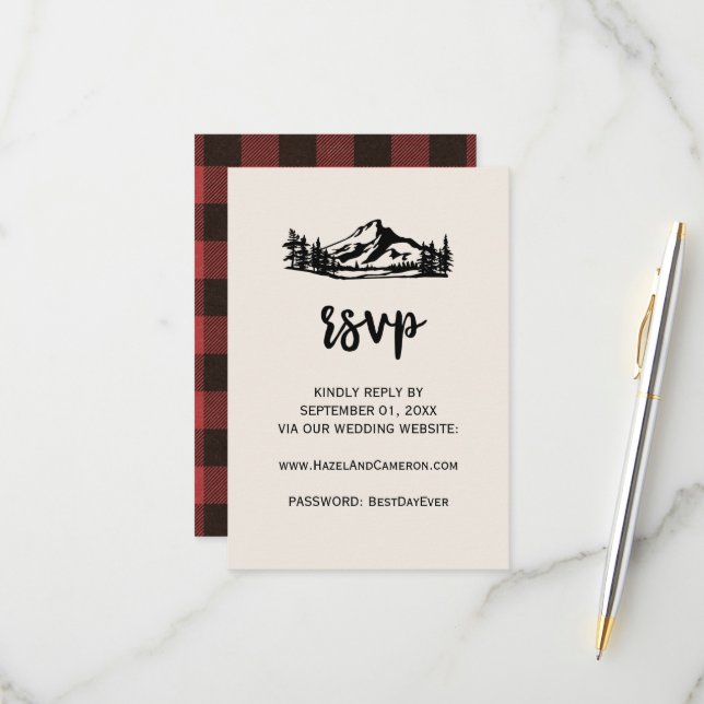 Vintage Wilderness Buffalo Plaid Online RSVP Card (Front/Back In Situ)