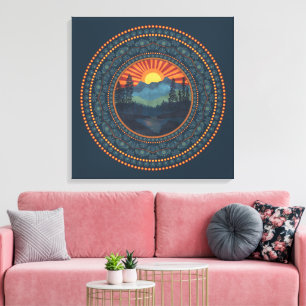 Vintage Wilderness Sunset Dot Mandala Canvas Print
