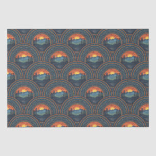 Vintage Wilderness Sunset Mandala Art Deco Scallop Tissue Paper