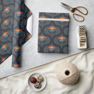 Vintage Wilderness Sunset Mandala Mid Century Ogee Wrapping Paper