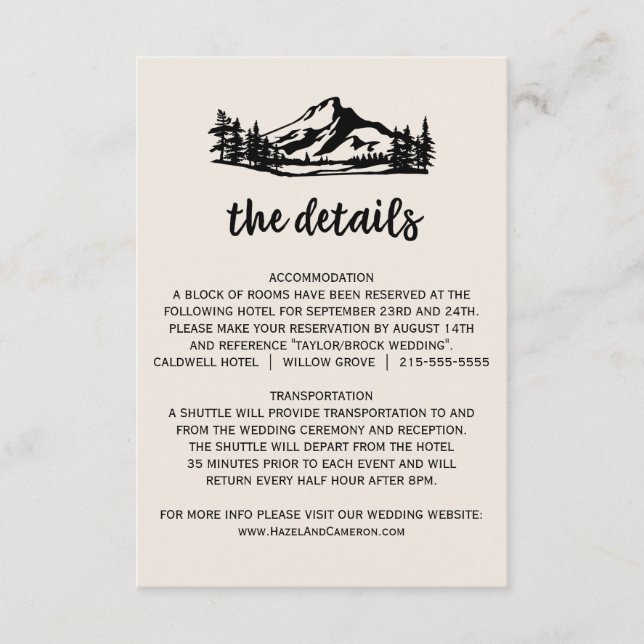 Vintage Wilderness Wedding Details Card (Front)