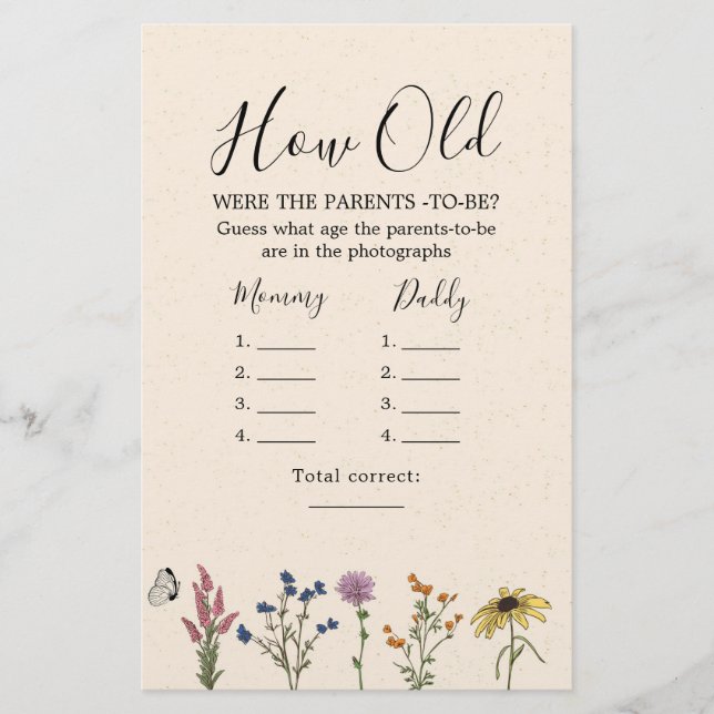 Vintage Wildflower Baby Shower How Old The Parents (Front)