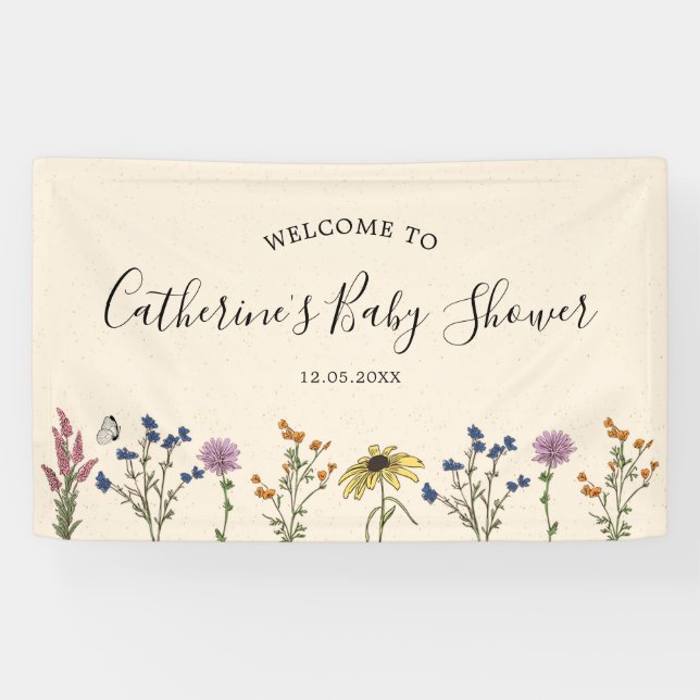 Vintage Wildflower Baby Shower Large Banner (Horizontal)
