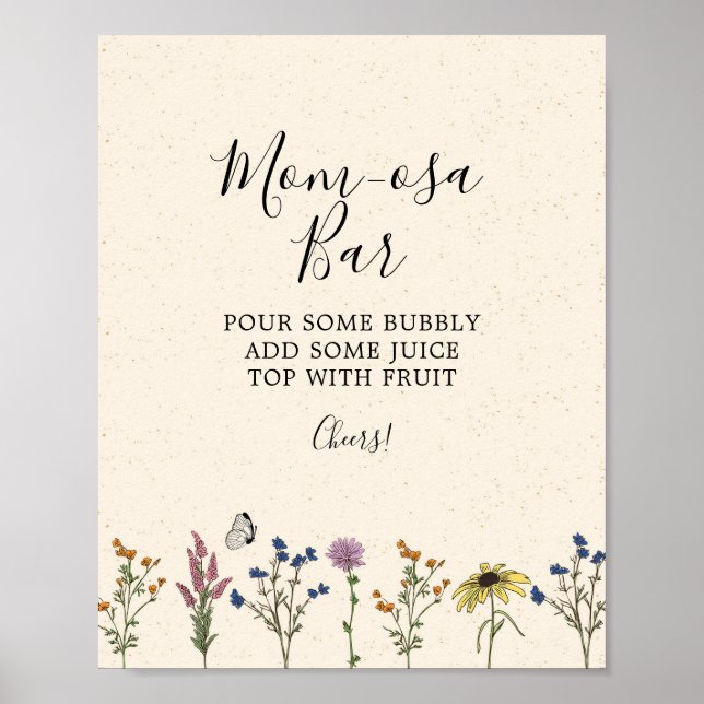 Vintage Wildflower Baby Shower Mom-osa Bar Sign (Front)
