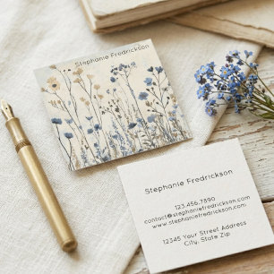 Vintage Wildflower Botanical Blue Meadow Square Business Card