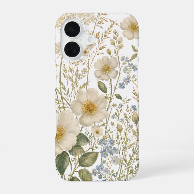 Vintage Wildflower Botanical Pattern iPhone 16 Case (Back)