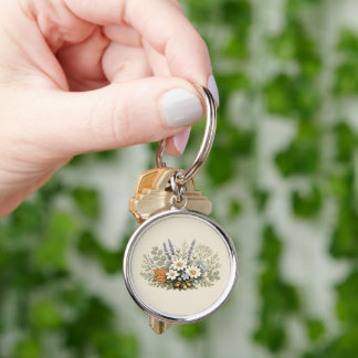 Vintage Wildflower Bouquet Art Print | Botanical F Key Ring