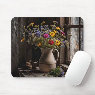 Vintage Wildflower Bouquet Mouse Mat