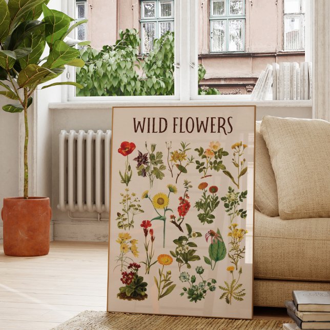 Vintage Wildflower Chart Wall Art (In situ living room)