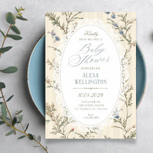 Vintage wildflower cottagecore baby shower invitation