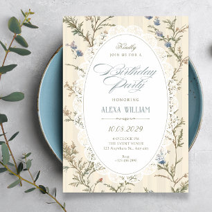 Vintage wildflower cottagecore birthday invitation