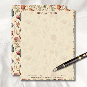Vintage Wildflower Cream Business Stationery  Custom Letterhead