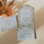 Vintage Wildflower Dusty Blue Wedding Monogram All In One Invitation<br><div class="desc">This vintage wildflower dusty blue wedding monogram all in one invitation design is an elegant arrangement of classic gold geometric frames embellished with delicate boho floral greenery bouquets and stems. Featuring a palette of timeless light dusty blue backgrounds with simple classic black typography and whimsical colourful wildflowers, creating a lovely...</div>