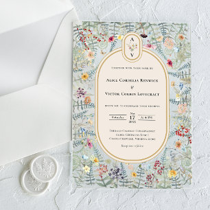 Vintage Wildflower Fern Beige Wedding Monogram Acrylic Invitations