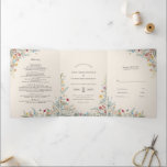 Vintage Wildflower Fern Beige Wedding Monogram Tri-Fold Invitation<br><div class="desc">This Vintage Wildflower Fern Beige Wedding Monogram Tri-Fold Invitation design is an elegant arrangement of classic gold geometric frames embellished with delicate boho floral greenery bouquets and stems. Featuring a palette of timeless ivory beige backgrounds with simple classic black typography and whimsical colourful wildflowers, creating a lovely and polished romantic...</div>