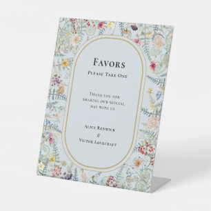 Vintage Wildflower Fern Dusty Blue Wedding Favours Pedestal Sign