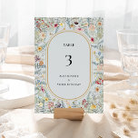Vintage Wildflower Fern Dusty Blue Wedding Table Number<br><div class="desc">This vintage wildflower fern dusty blue wedding table number design is an elegant arrangement of classic gold geometric frames embellished with delicate boho floral greenery bouquets and stems. Featuring a palette of timeless light dusty blue backgrounds with simple classic black typography and whimsical colourful wildflowers, creating a lovely and polished...</div>