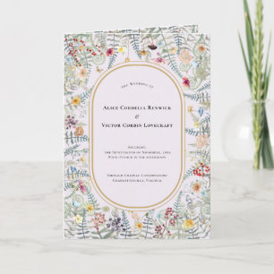 Vintage Wildflower Fern Lavender Wedding Folded Programme
