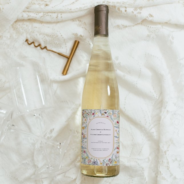 Vintage Wildflower Fern Lavender Wedding Wine Label (Creator Uploaded)