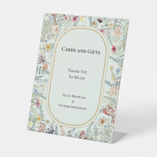 Vintage Wildflower Fern Mint Green Cards and Gifts Pedestal Sign