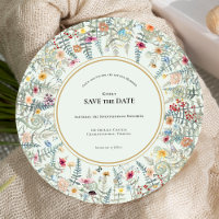 Vintage Wildflower Fern Mint Green Wedding Round