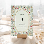 Vintage Wildflower Fern Mint Green Wedding Table Number<br><div class="desc">This vintage wildflower fern mint green wedding table number design is an elegant arrangement of classic gold geometric frames embellished with delicate boho floral greenery bouquets and stems. Featuring a palette of timeless light green mint backgrounds with simple classic black typography and whimsical colourful wildflowers, creating a lovely and polished...</div>