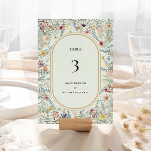 Vintage Wildflower Fern Mint Green Wedding Table Number
