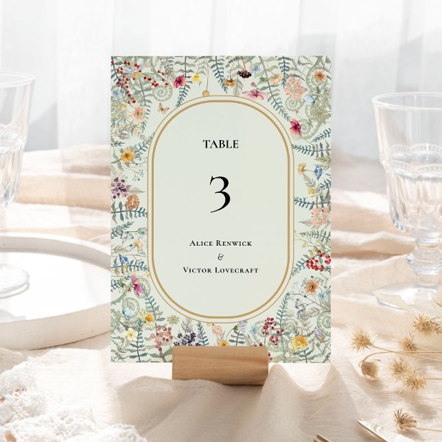 Vintage Wildflower Fern Mint Green Wedding Table Number (Creator Uploaded)