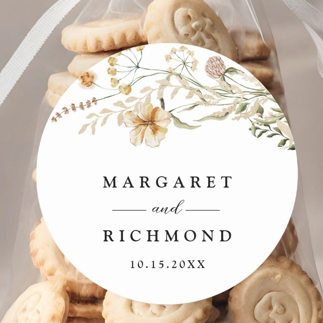 Vintage Wildflower Floral Wedding Classic Round Sticker (Creator Uploaded)