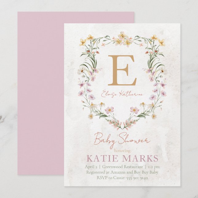 Vintage Wildflower Girl Baby Shower Invitation (Front/Back)