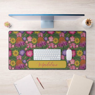 Vintage Wildflower Green Floral Pattern Desk Mat