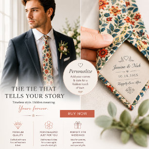 Vintage Wildflower Hidden Message Romantic Tie