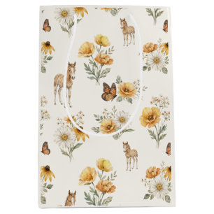 Vintage Wildflower Horse and Butterfly Pattern Medium Gift Bag