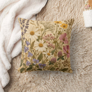 Vintage Wildflower Meadow Botanical Floral Throw P Cushion