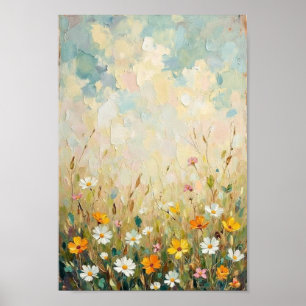 Vintage Wildflower Meadow Countryside Art Poster