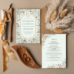 Vintage Wildflower Mint Green Monogram Details and Invitation<br><div class="desc">This vintage wildflower mint green monogram details and invitation design is an elegant arrangement of classic gold geometric frames embellished with delicate boho floral greenery bouquets and stems. Featuring a palette of timeless light green mint backgrounds with simple classic black typography and whimsical colourful wildflowers, creating a lovely and polished...</div>