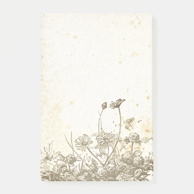 Vintage Wildflower Parchment Post-It Notes (Front)