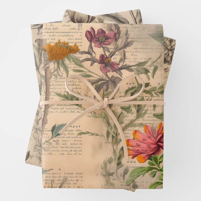 Vintage Wildflower Pattern  Wrapping Paper Sheet (In situ)