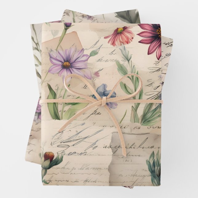 Vintage Wildflower Pattern  Wrapping Paper Sheet (In situ)