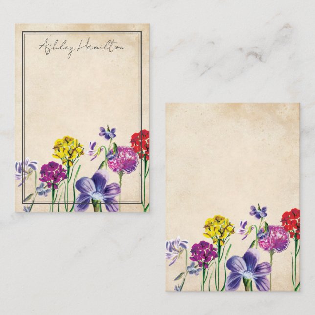 Vintage Wildflower Personalised Stationery Card (Front/Back)