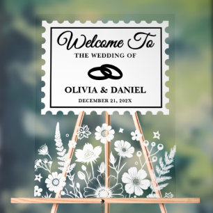 Vintage Wildflower Postage Stamp Wedding Welcome Acrylic Sign