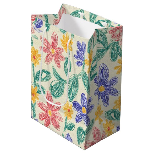 Vintage Wildflower Sketch (1) Medium Gift Bag (Front Angled)