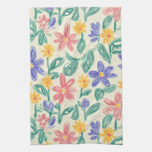 Vintage Wildflower Sketch (1) Tea Towel