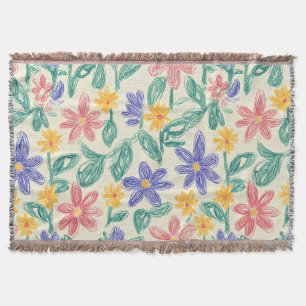 Vintage Wildflower Sketch (1) Throw Blanket