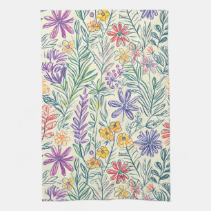 Vintage Wildflower Sketch (2) Tea Towel