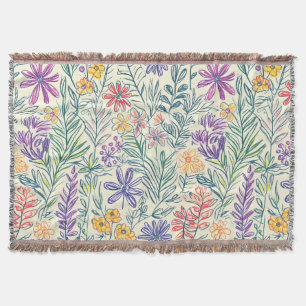 Vintage Wildflower Sketch (2) Throw Blanket
