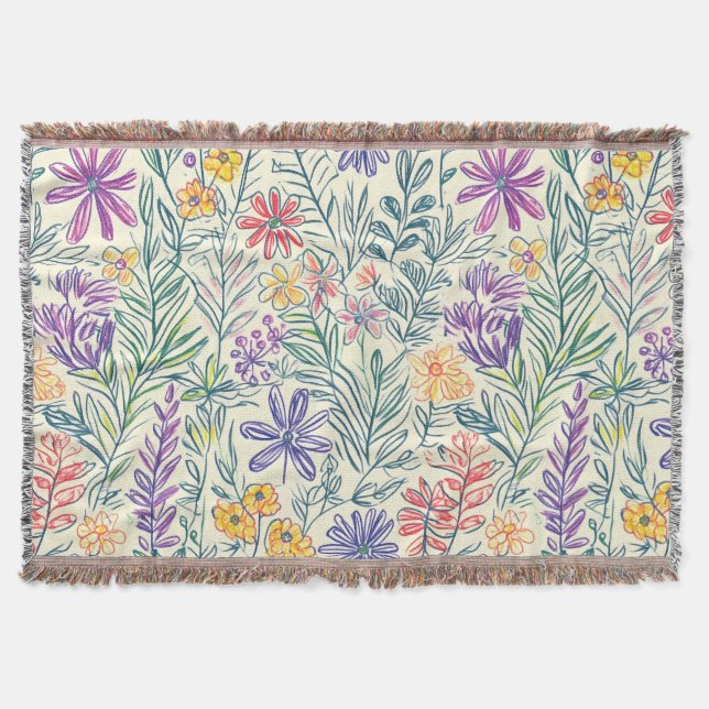Vintage Wildflower Sketch (2) Throw Blanket (Front)