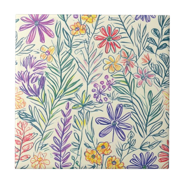 Vintage Wildflower Sketch (2) Tile (Front)